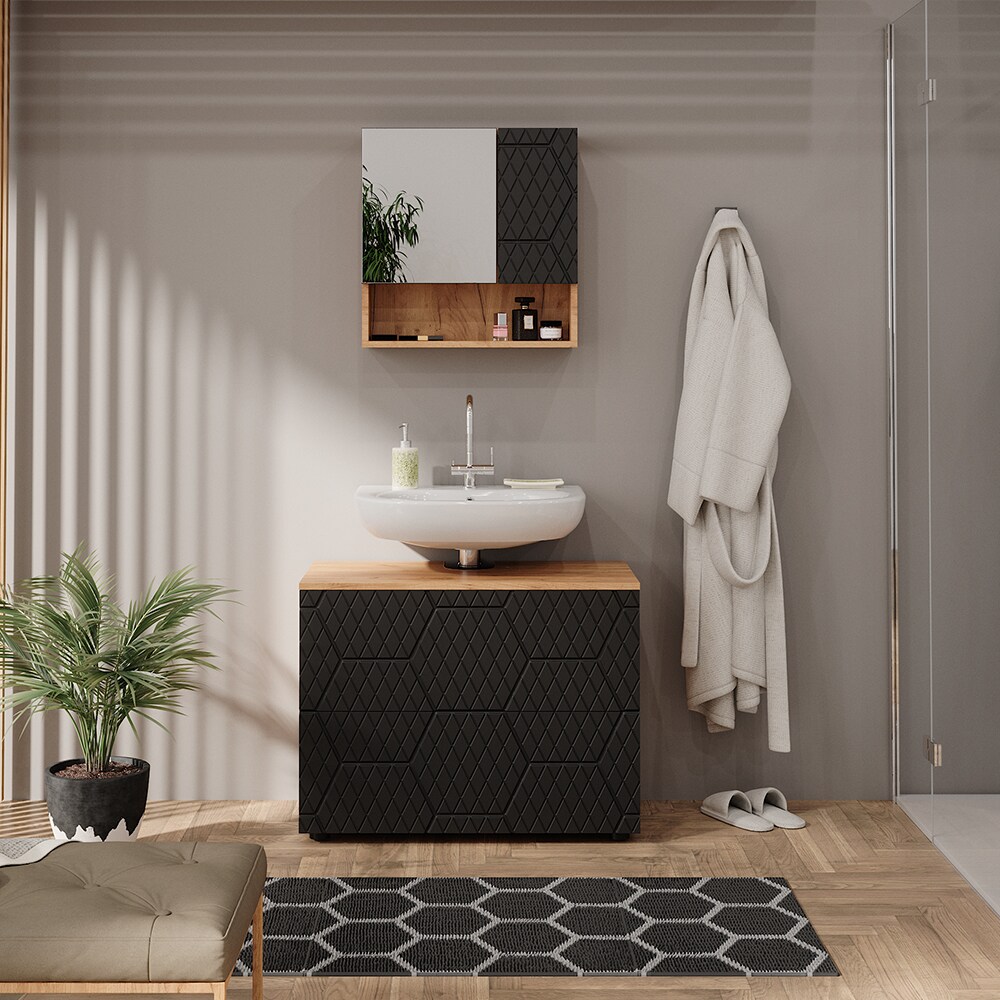 Vicco Badmöbel-Set Irma Eiche Anthrazit 2-teilig Spiegelschrank Waschbeckenschrank 80 cm