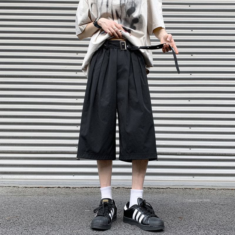 emeisa - Mid Rise Plain Wide Leg Carpi Pants