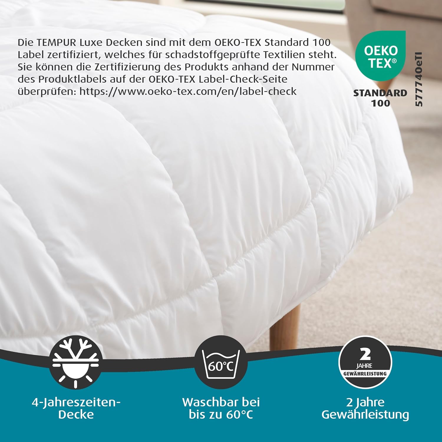 TEMPUR Luxe Leicht-Decke, 135 x 200 cm, 174 GSM, besonders leichte und atmungsaktive Ganzjahresdecke, Weiß