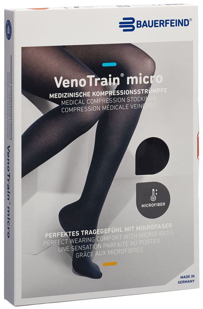 Bauerfeind VenoTrain Micro KKL2 AG<br>1 Paar, S, plus/short geschlossene Fussspitze Mikronoppenhaftband schwarz
