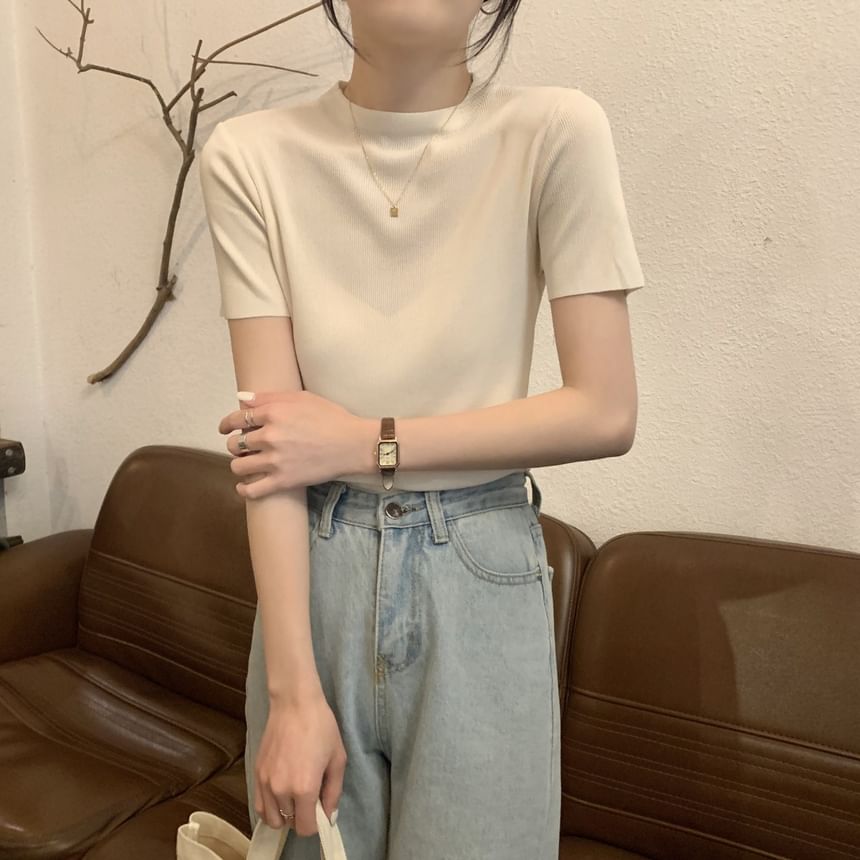 Shinsei - T-shirt met korte mouwen en mockneck, effen