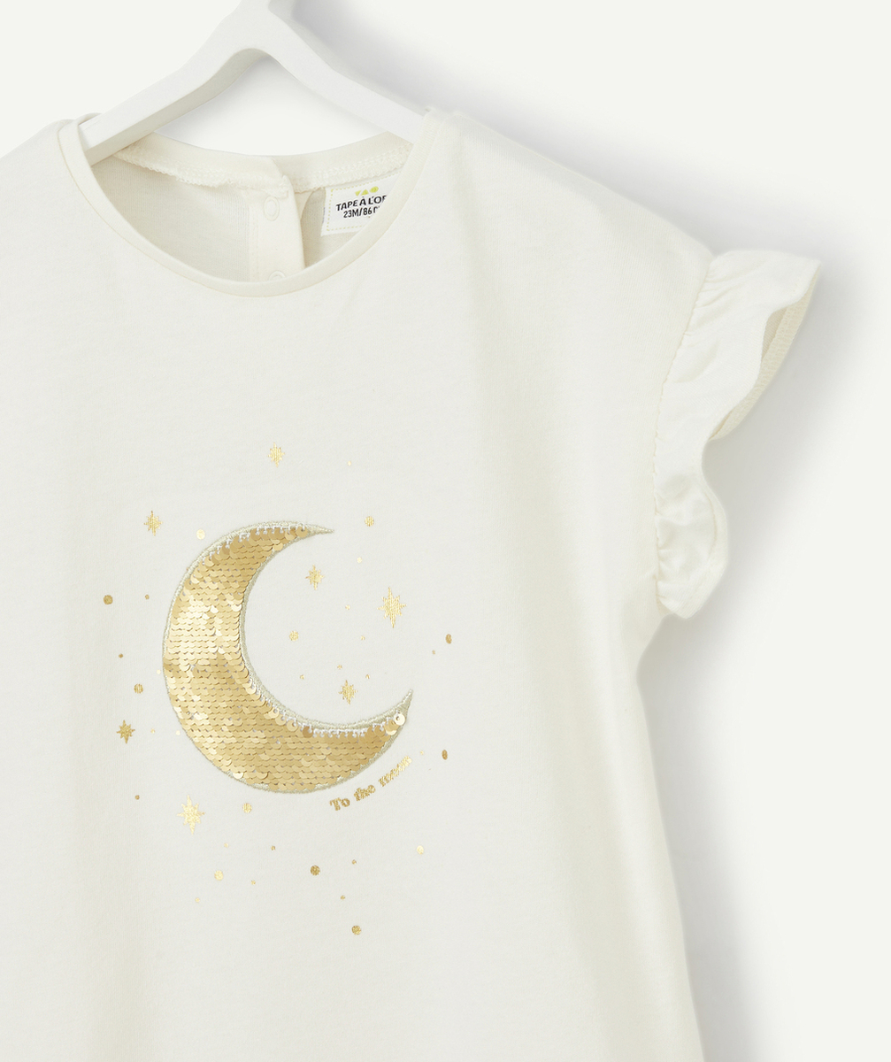 T-SHIRT ÉCRU BÉBÉ FILLE EN COTON BIOLOGIQUE AVEC LUNE À SEQUINS