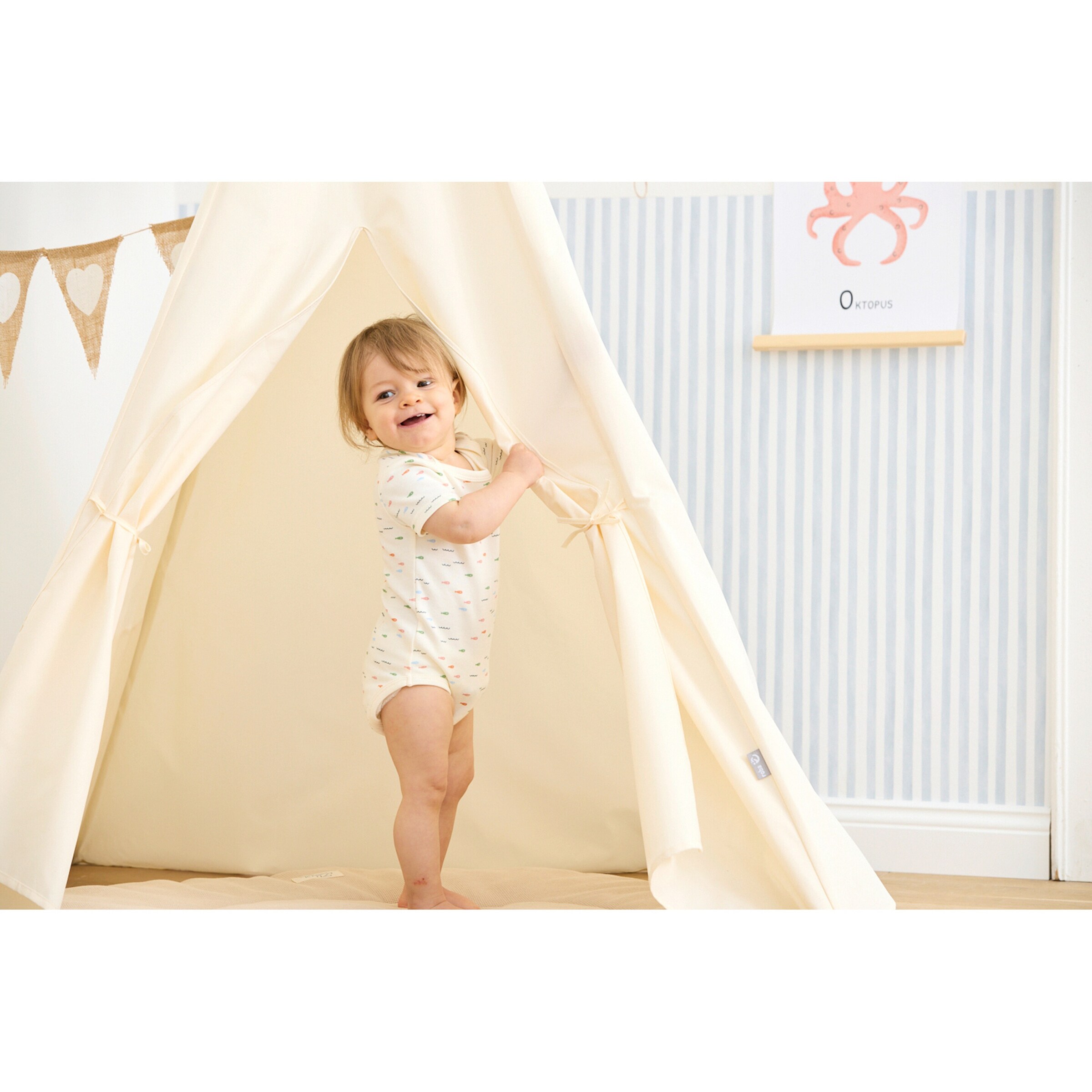 Bornino - Summer Beach 2er-Pack Bodys kurzarm Fische Papierboot grün/natur/bunt
