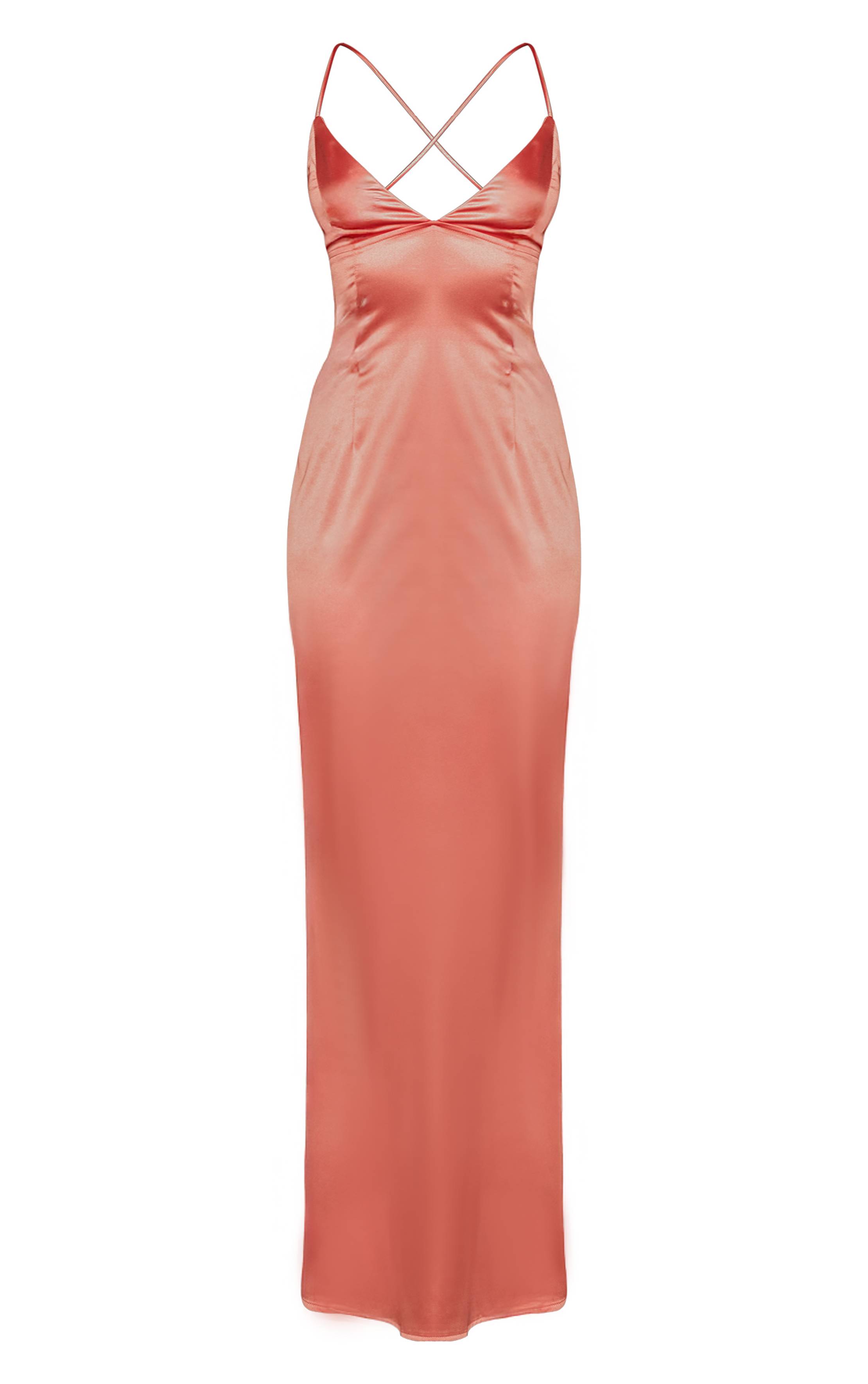 Orange Robe Longue En Satin Avec Nœud Au Dos