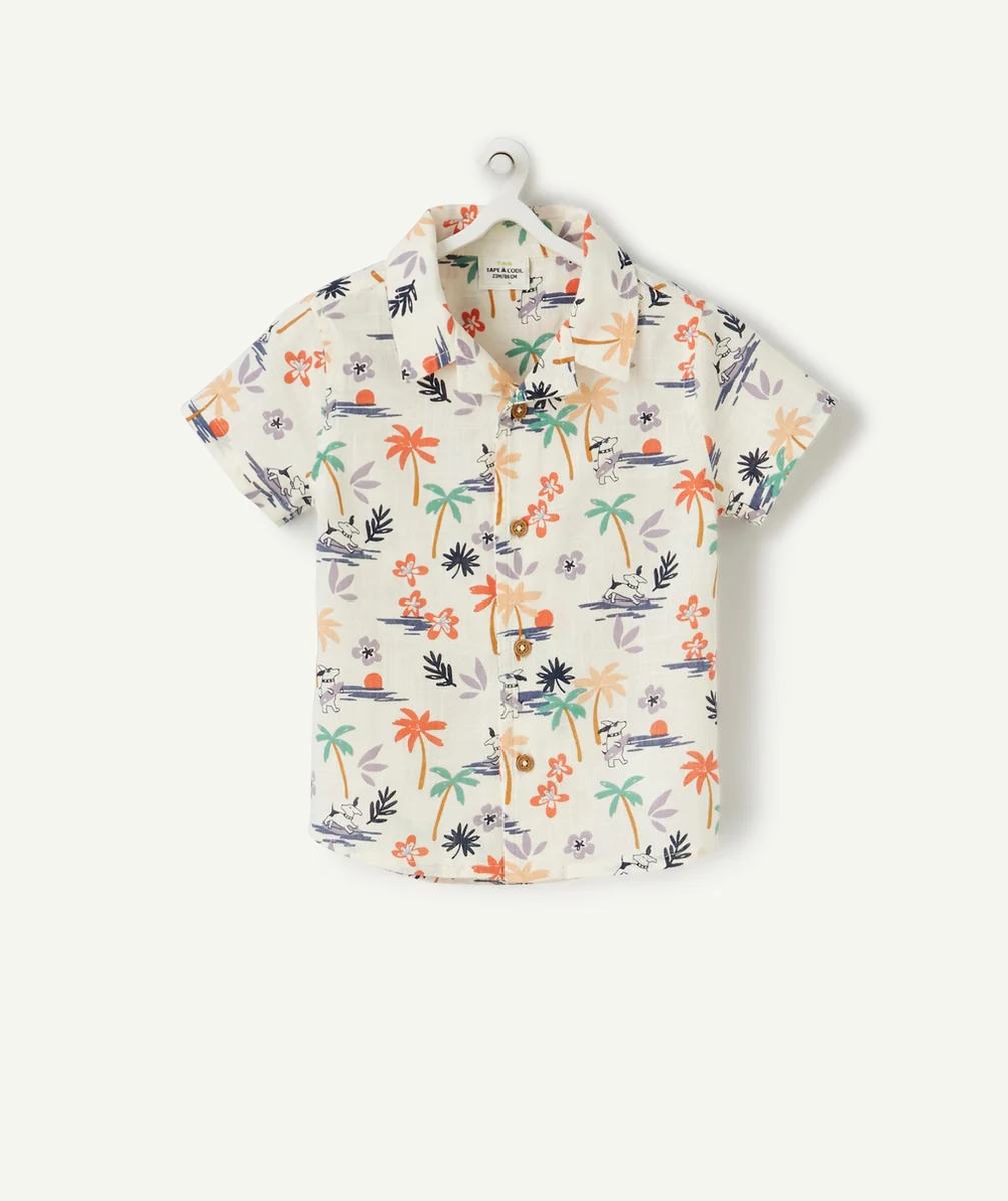 CHEMISE BÉBÉ GARÇON EN COTON BLANCHE IMPRIMÉE TROPICALE