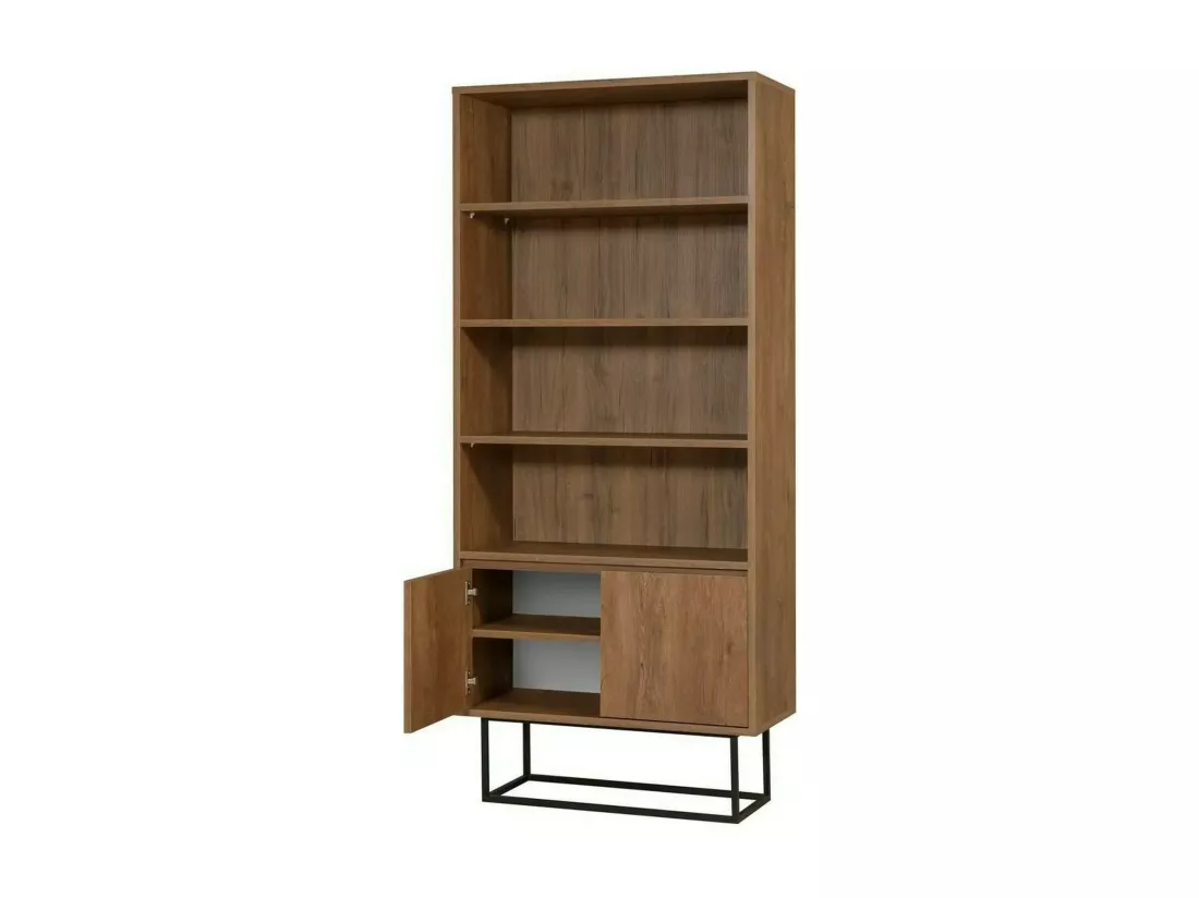 Bibliothèque Almeni, Etagère de bureau, Porte-livre mobile, Librairie, 80x36h182 cm, Noyer et Noir