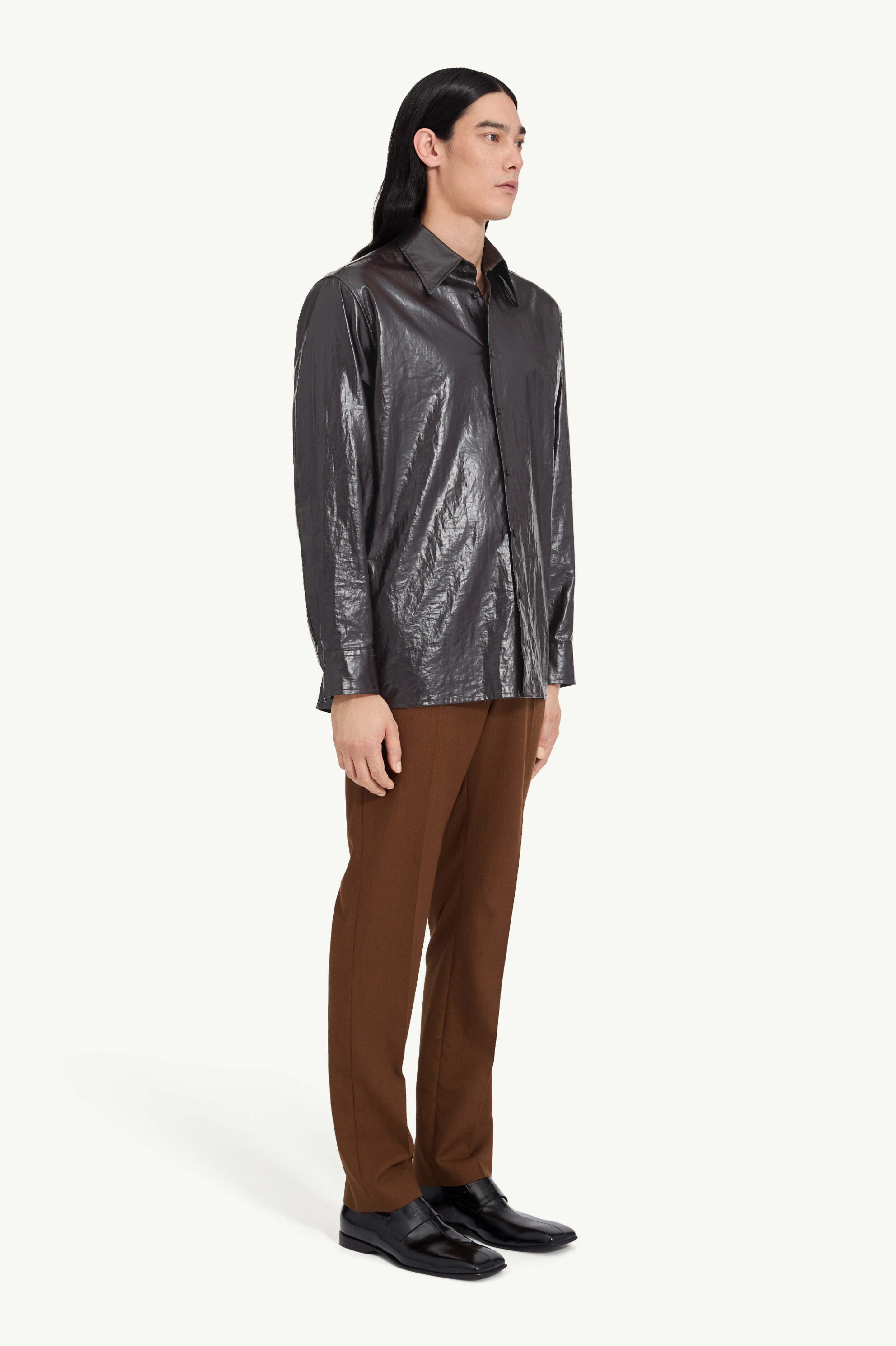 Chemise brillante en lin à manches longues pour homme | MM6 Brun