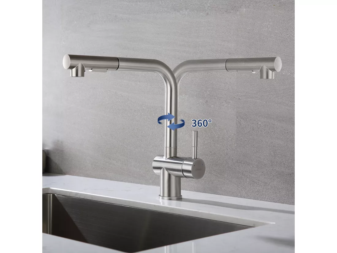 2PCS Mitigeur Cuisine avec Douchette Robinet Douchette d'évier Extractible Deux Jets Bec Haut Pivotant 360° avec Barboteur Démotable,EU Modèle
