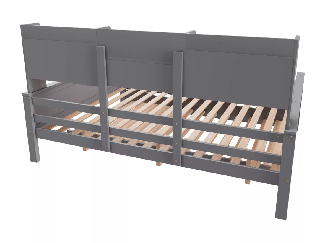 Canapé-lit gigogne 140x200 cm - Lit gigogne 90x190 cm - avec rangement - sommier à lattes - pin multi - gris (matelas non inclus)