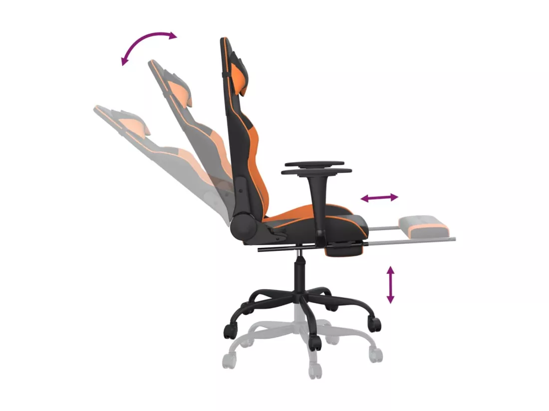 Chaise de jeu de massage et repose-pied Noir&Orange Similicuir