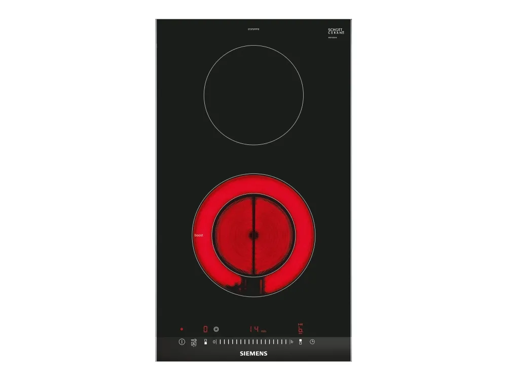 Siemens iQ300 ET375FFP1E - Keramisk kogeplade - 2 plader - Niche - bredde: 27 cm - dybde: 49 cm - med rustfrit stål-sidepynt, - med facetteret frontkant - børstet aluminium/sort
