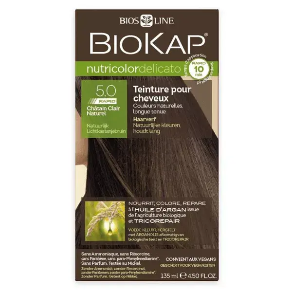 Biokap Nutricolor Delicato Coloração Rápida para Cabelo 5.0 Castanho Claro Natural 135ml