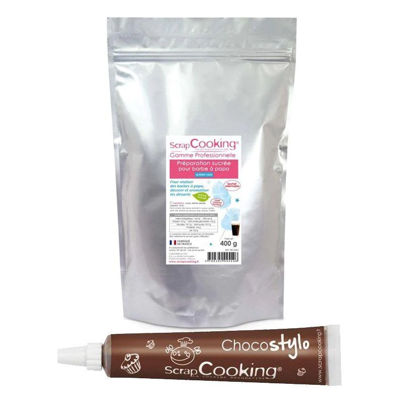 Préparation pour barbe à papa bleue 400 g + 1 Stylo chocolat Scrapcook