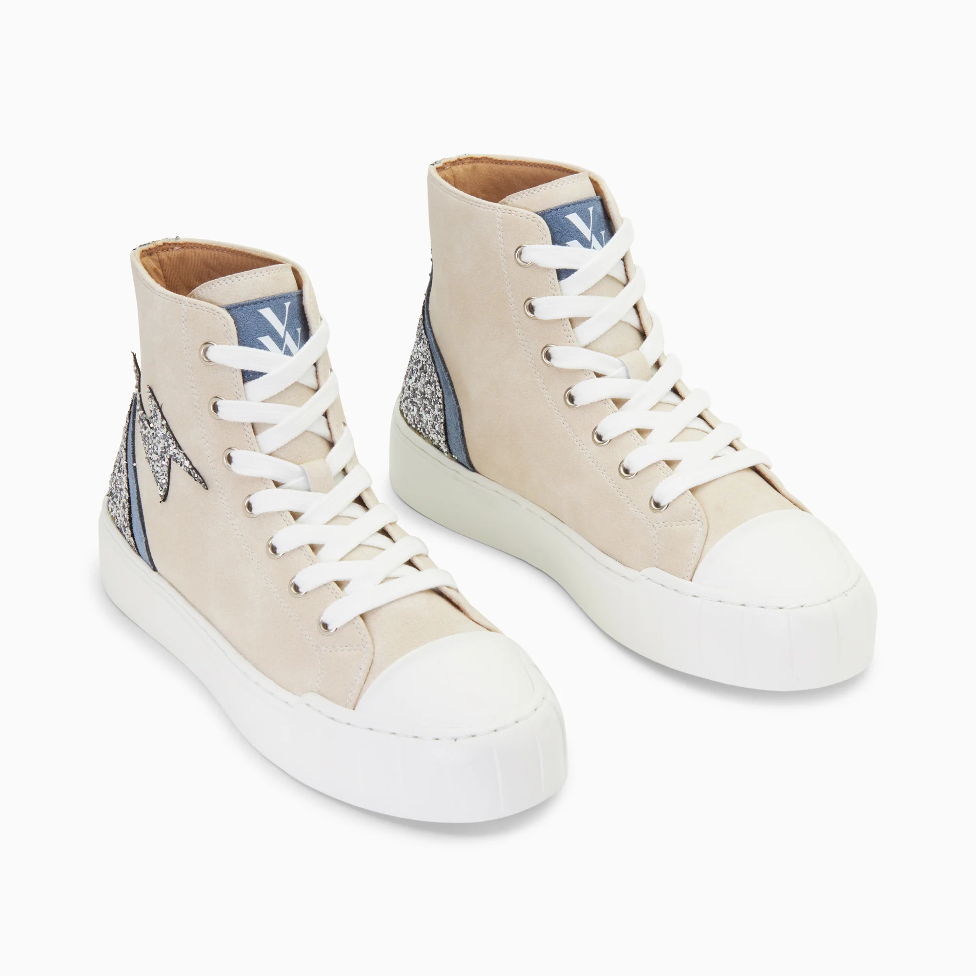 Sneakers-Baskets éclair Mücella montantes beige et argent glitter