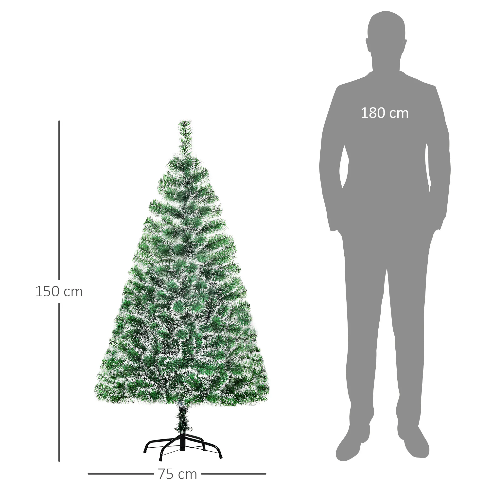 HOMCOM Künstlicher Weihnachtsbaum mit Metallständer grün 75 x 150 cm (ØxH)