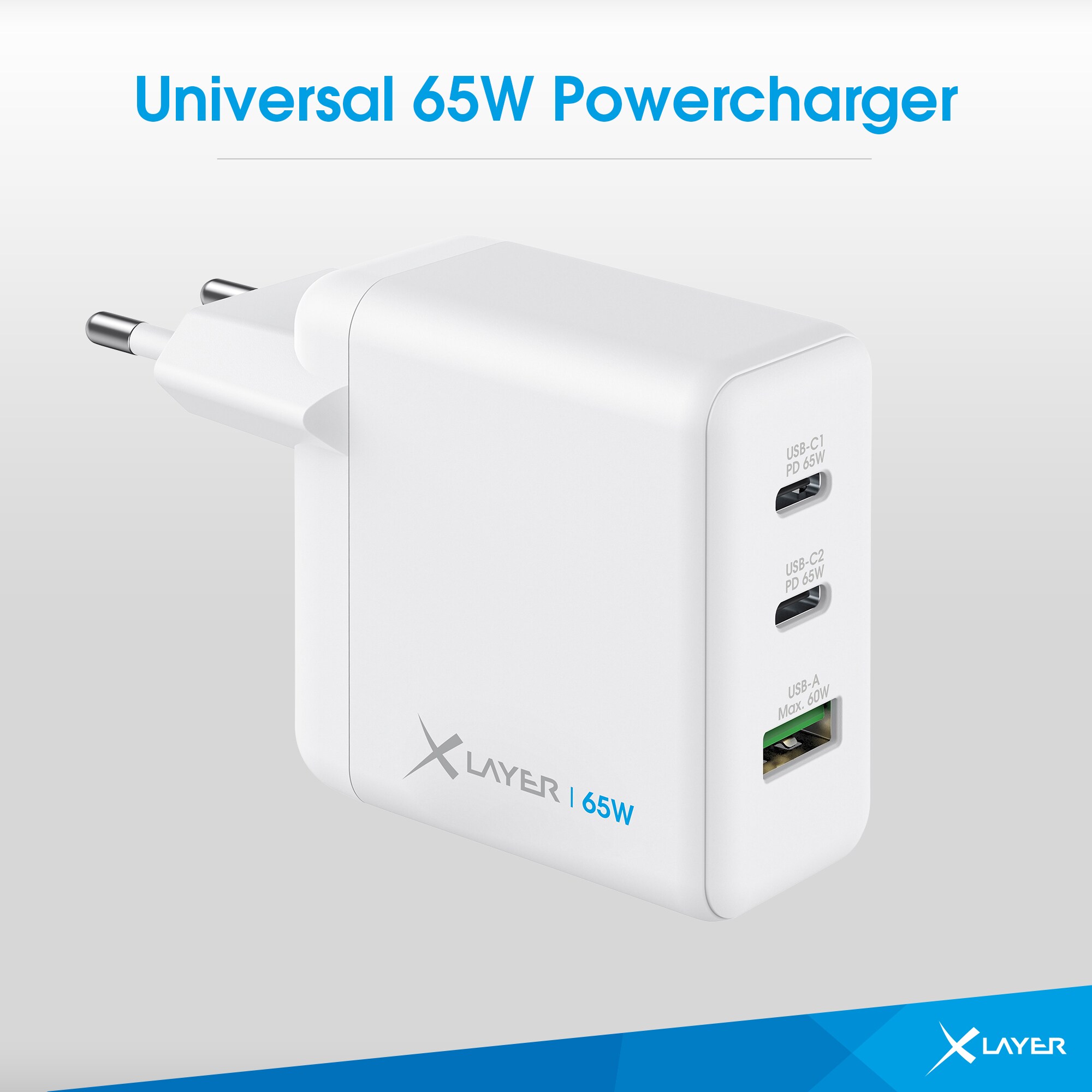 Xlayer Powercharger USB-C Schnellladegerät I 65W PD I GaN Charger I 3-Port