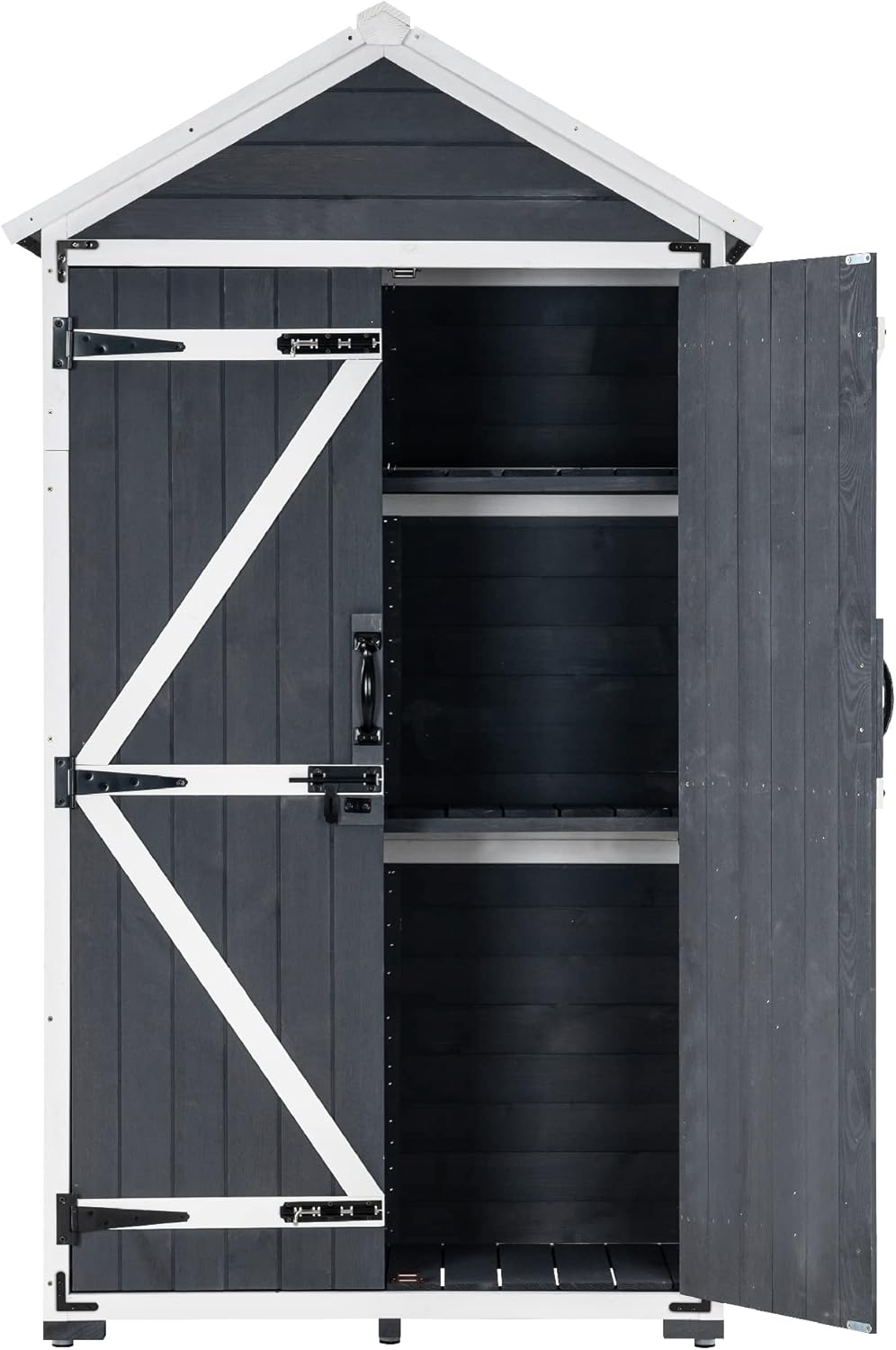 MCombo Gartenschrank Geräteschuppen Werkzeugschrank Outdoor-Schrank Gartenbox mit Satteldach aus Holz Grau/Natur 1000EY, 48 X 90 X 178 cm (Grau)