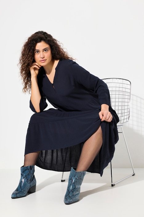 Kleid, A-Linie, Tunika-Ausschnitt, 3/4-Volantarm