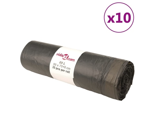 VIDAXL - Sacs poubelles avec cordons 250 pcs noir 60 l