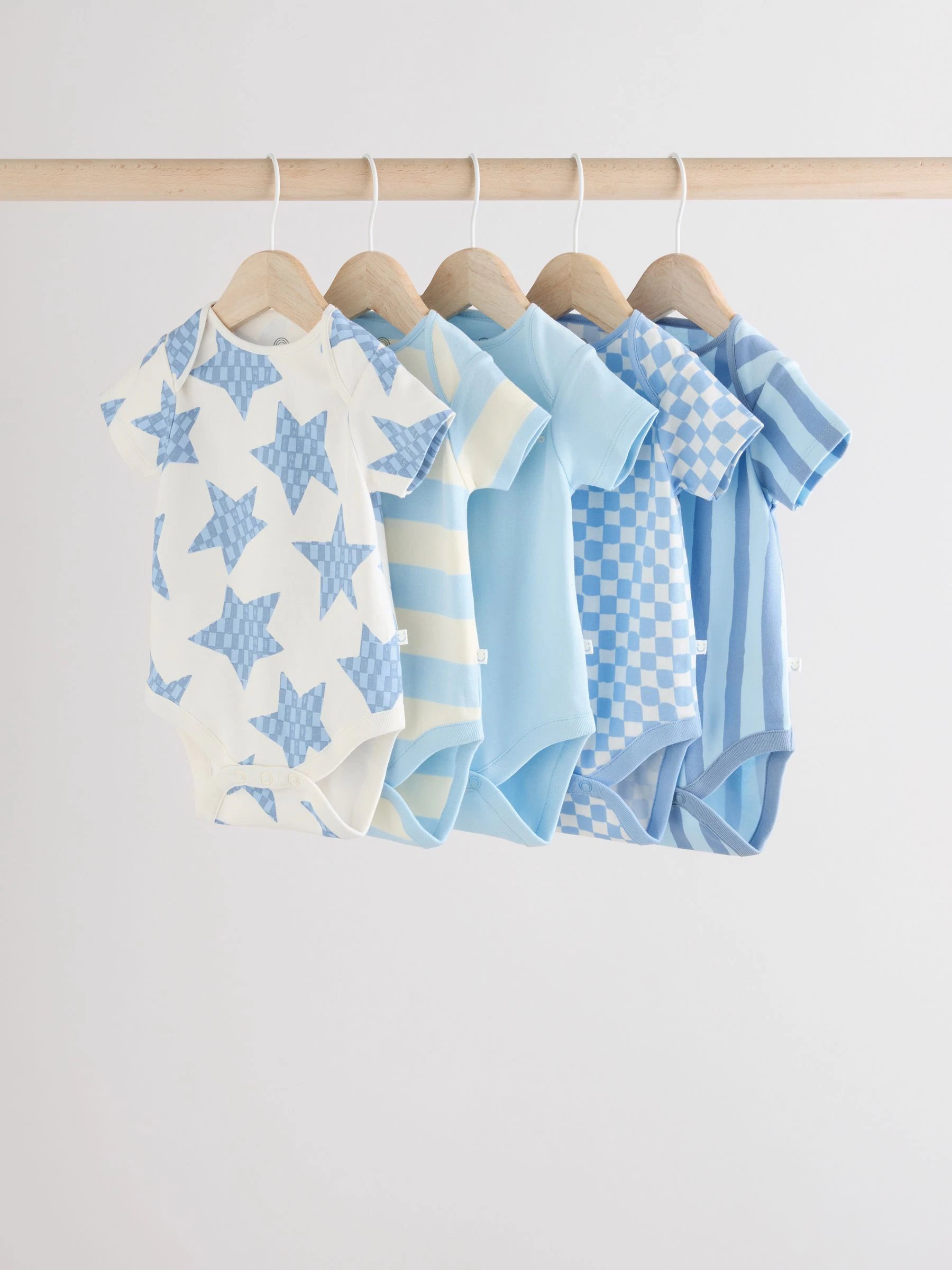 Blauw - Set van 5 babyrompertjes met korte mouwen