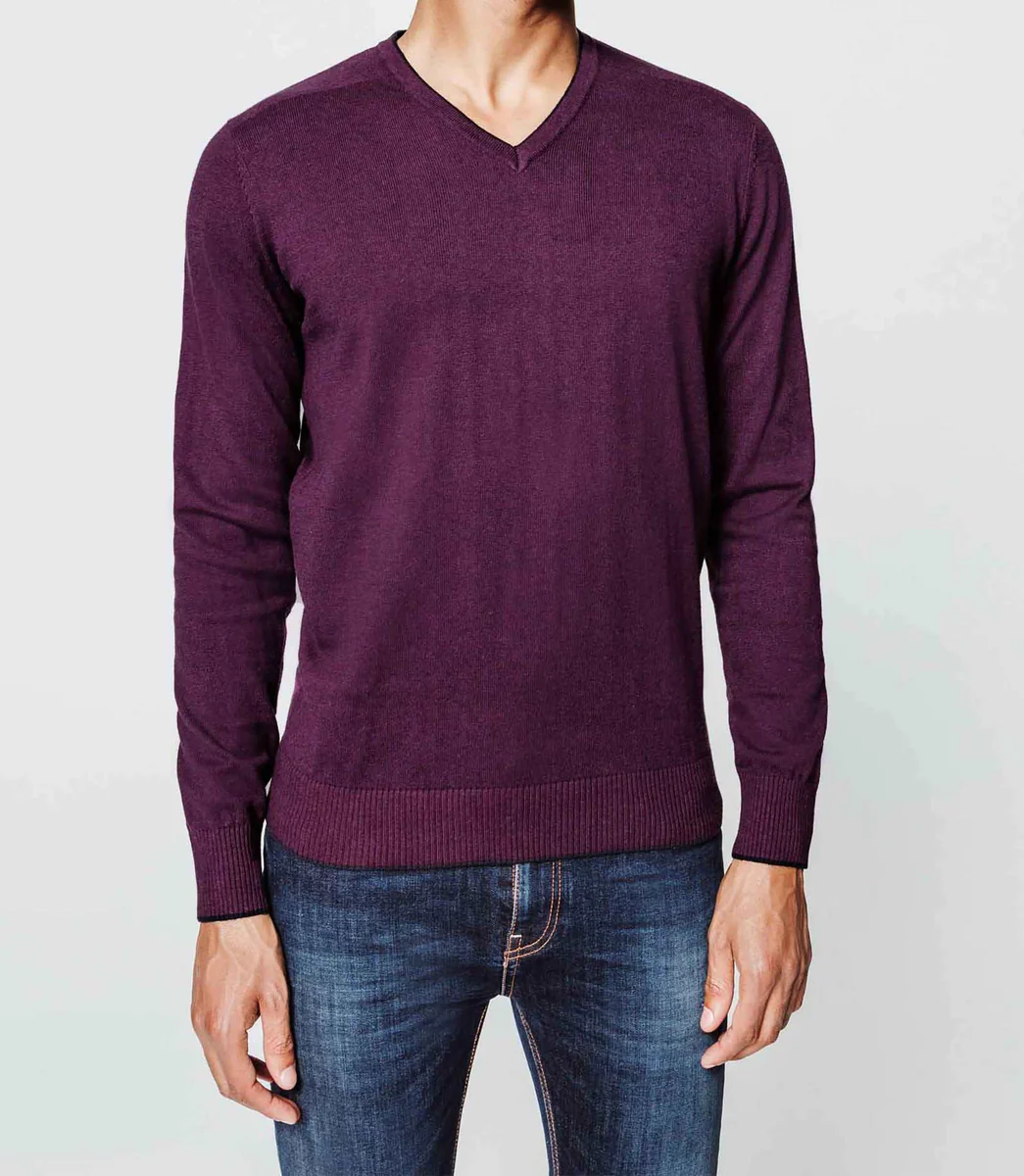 Pull col V violet chiné