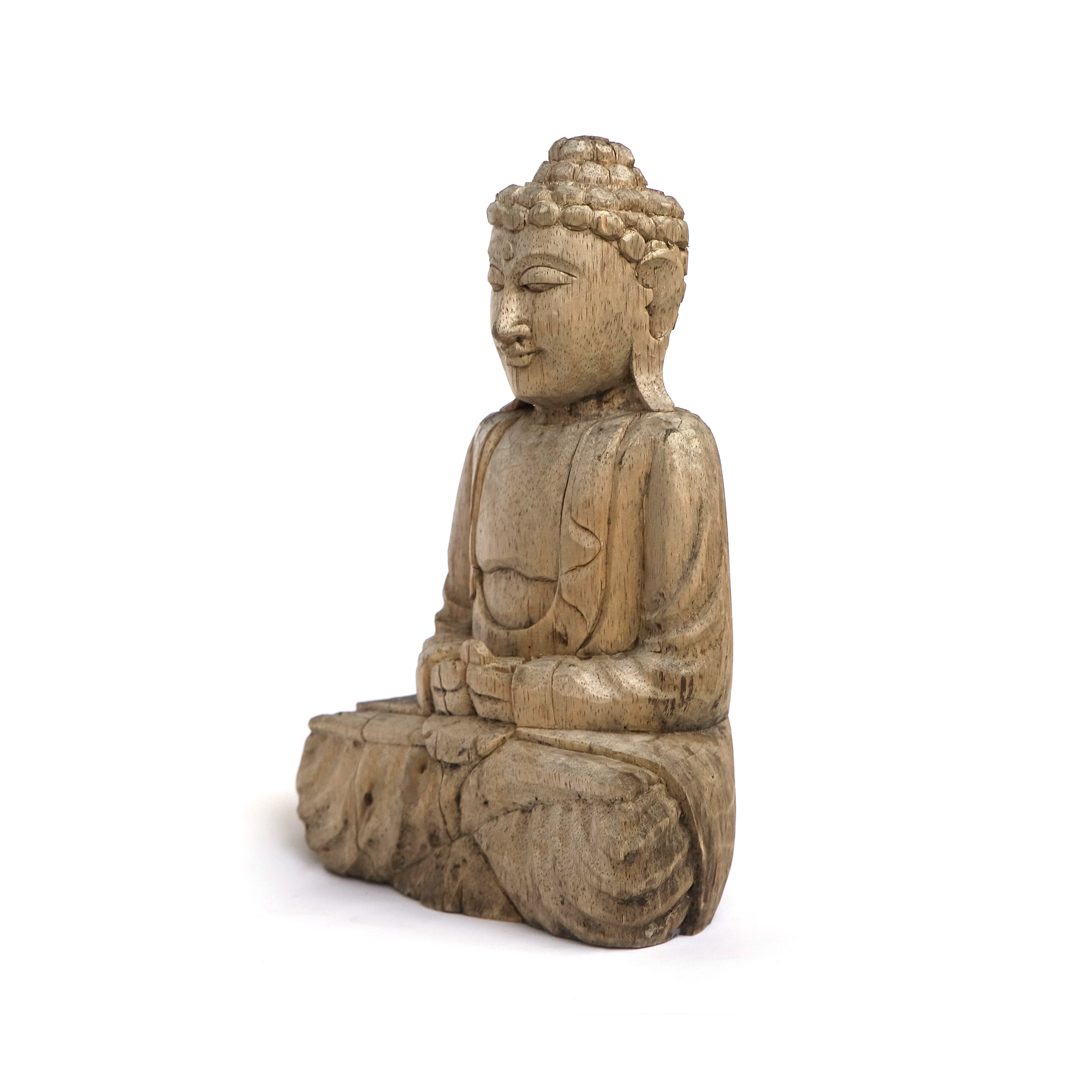 Handgeschnitzte Skulptur 'Buddha' sitzend, antik-natur, B 20 cm, H 30 cm, T 10 cm von fischer's lagerhaus