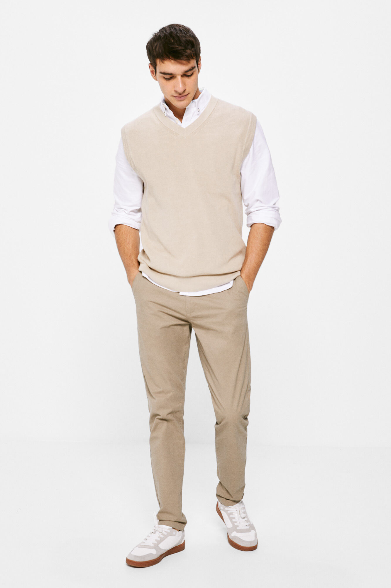Calça chino com microestampa - bege médio