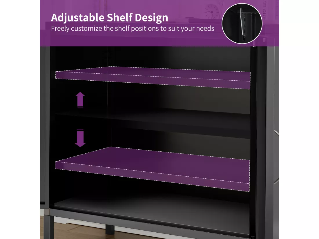 Caisson de Rangement en métal avec 2 portes et 1 étagère réglable - pour bureau à domicile - chambre - salle de bain - salon - Noir