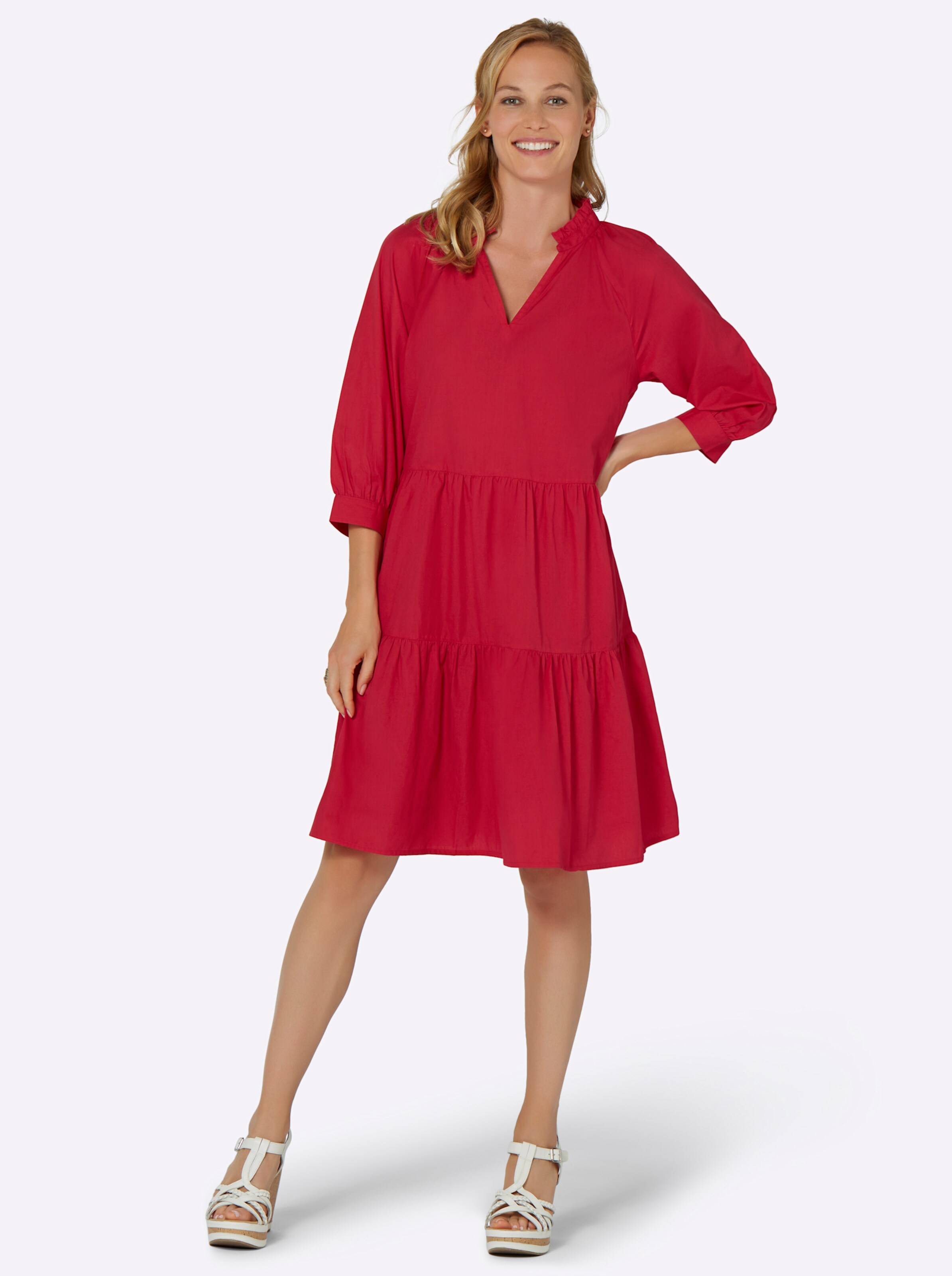 Stufenkleid in erdbeere