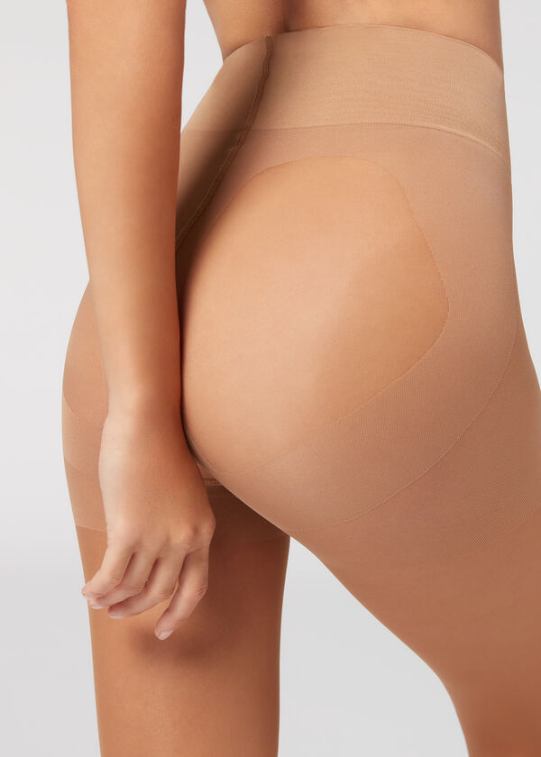 Meia-calça modeladora transparente de 30 denier para abdômen e glúteos