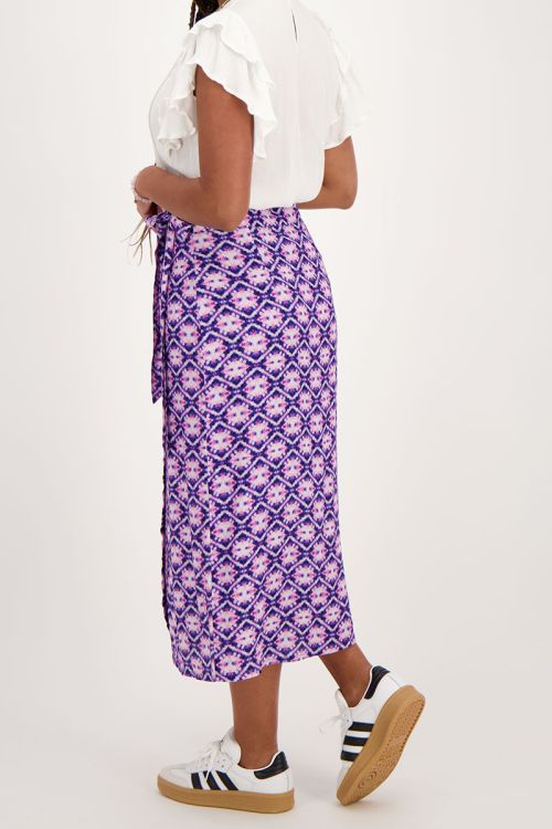 Blauwe midi wikkelrok met print