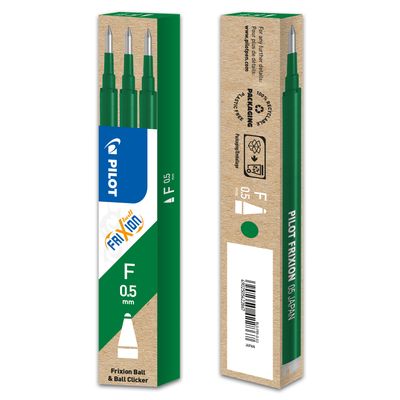 Pilot Frixion Ball - 3 Recharges pour rollers effaçables - 0,5 mm - vert