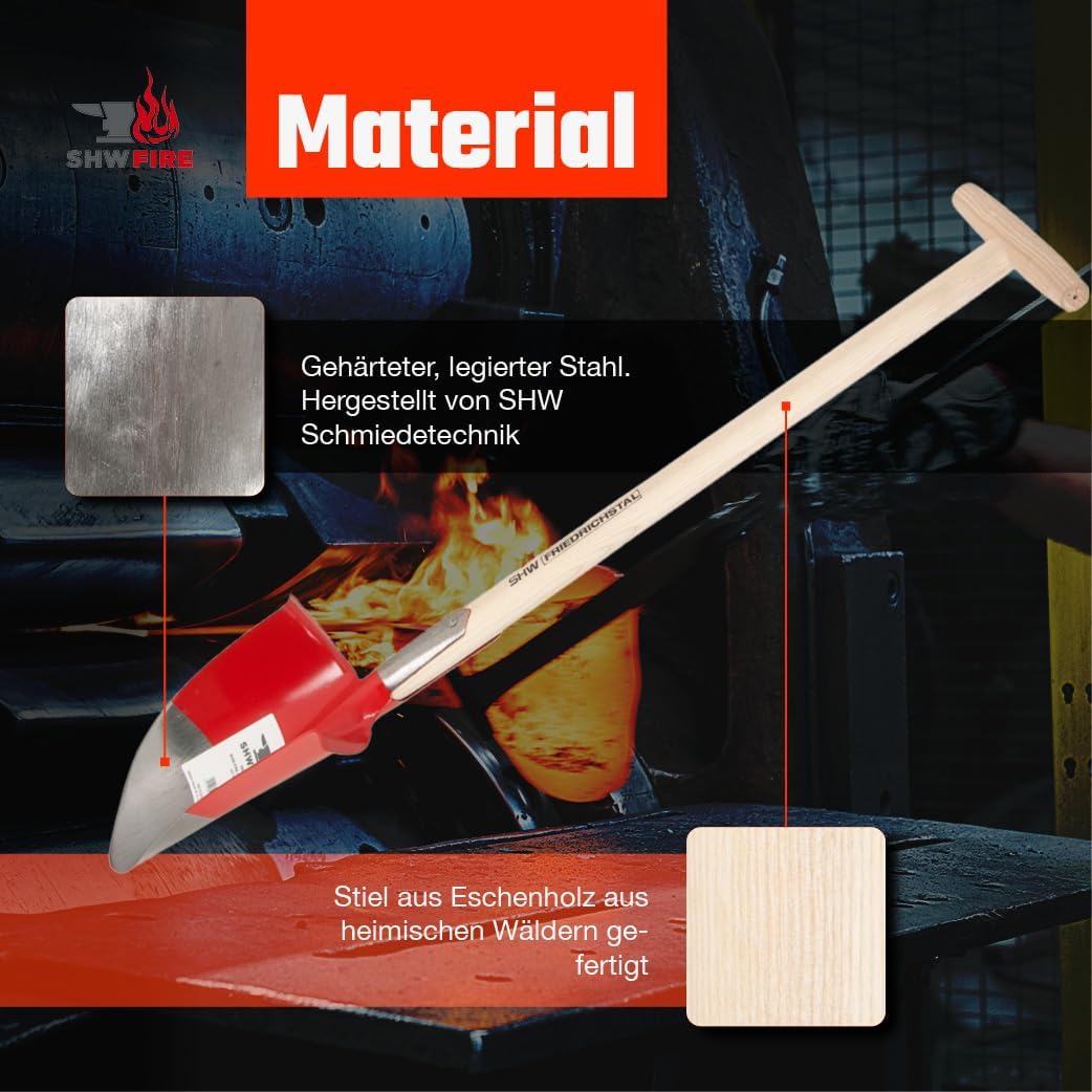Hohlspaten mit Eschenholzstiel, T-Griff, geschmiedetem Spezialstahl, Spaten ideal zum Pflanzen & Wurzeln durchtrennen | Made in Germany