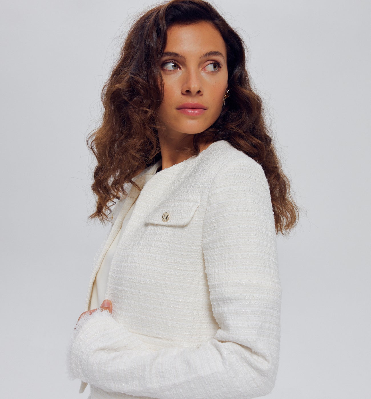 Veste courte tweedée Femme - Ecru