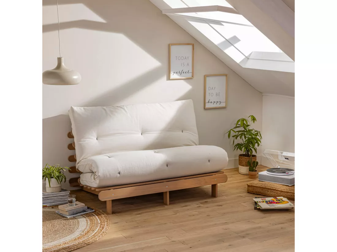 Matelas futon coeur en mousse à mémoire de forme, écru 90x200