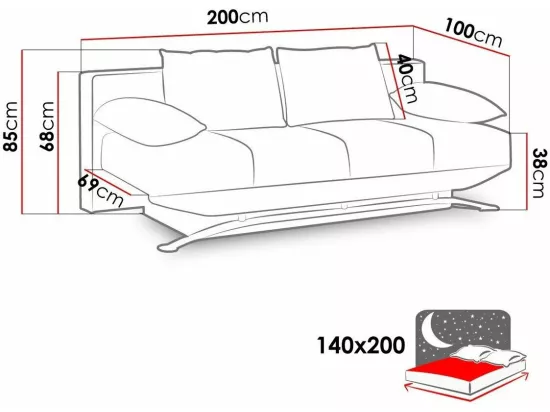 Canapé convertible Providence 100, Boîte de literie, 85x200x100cm