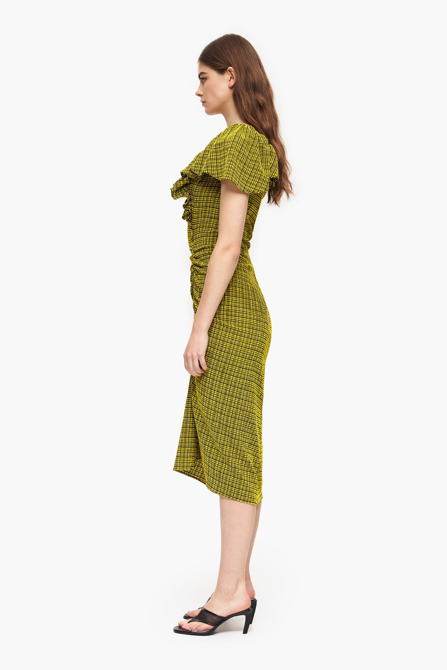 Vestido midi fluido xadrez amarelo