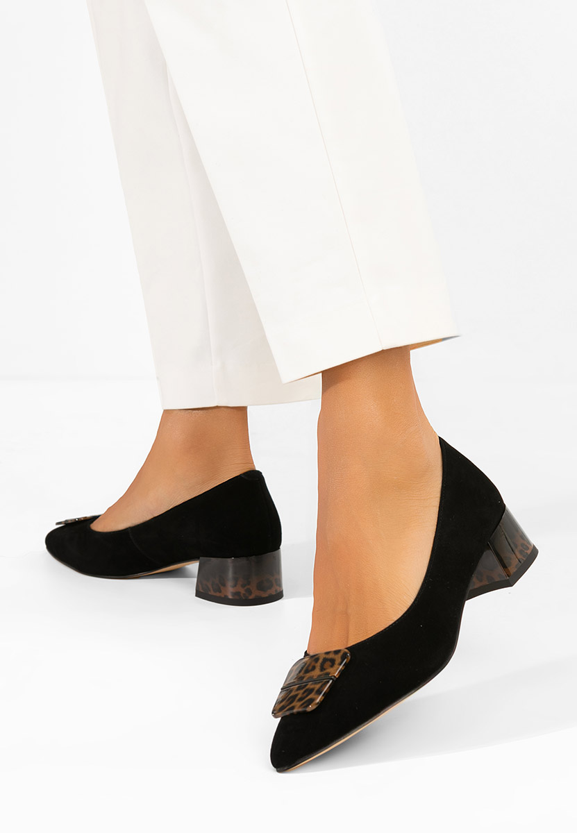 Chaussures en cuir à talon épais noirs Gingia V2