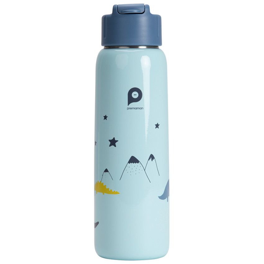 Gourde en métal avec paille 380 ml - Mes amis les dinos - Ecru