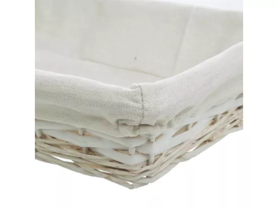 Plateau en osier laqué blanc avec doublure 36x24x8h