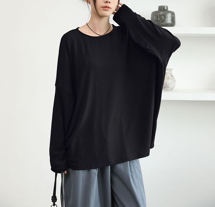 Scabiosa - T-shirt met lange mouwen en ronde hals, effen