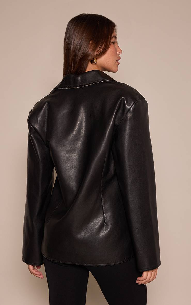 Marron Blazer Oversize En Cuir Vieilli Patiné