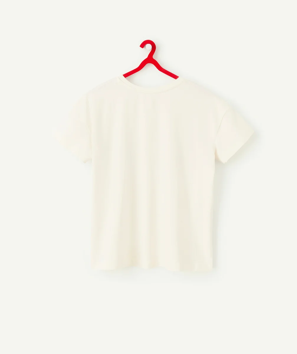 T-SHIRT FILLE EN COTON BIO ÉCRU AVEC BANDES COLORÉES
