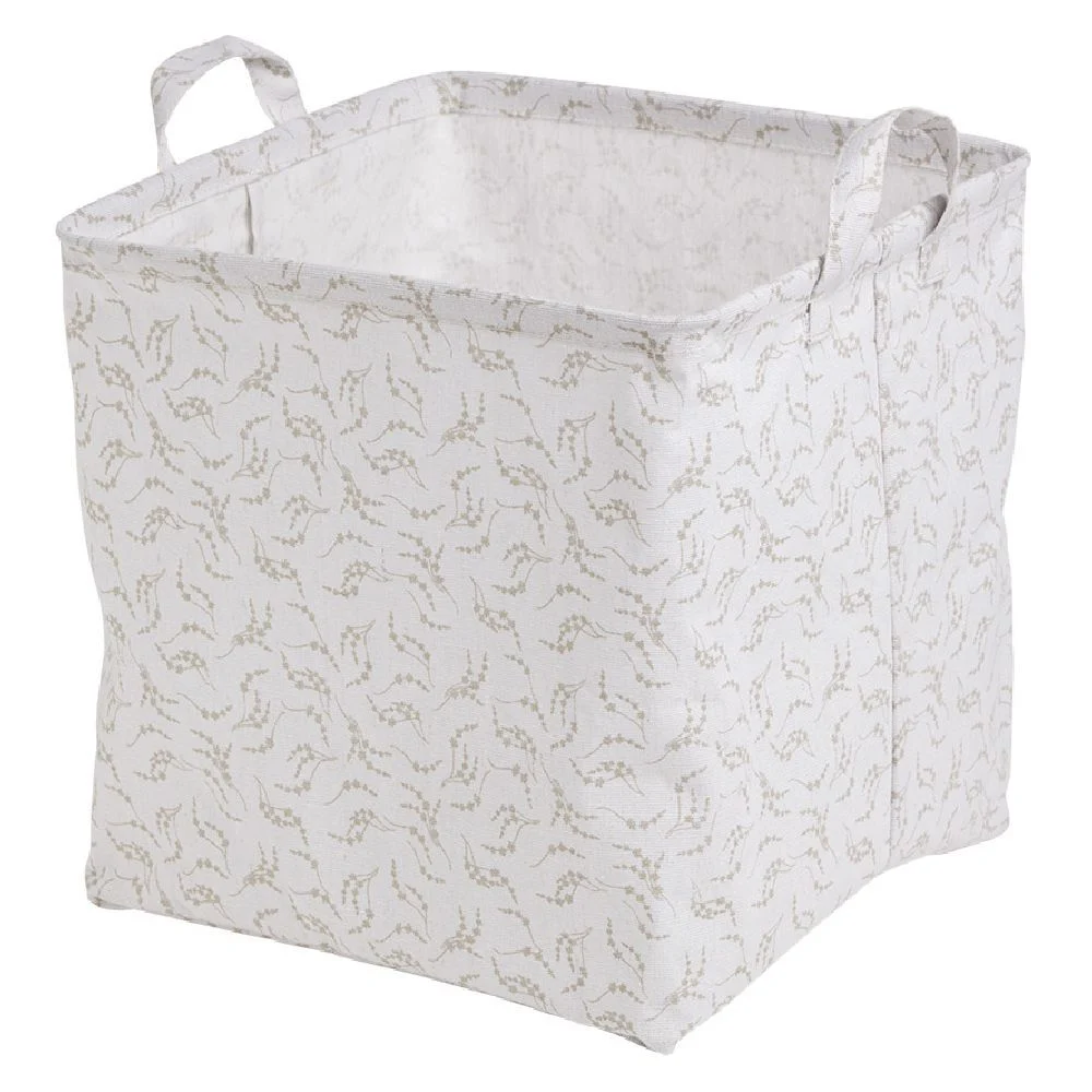 Panière Box Cube coton imprimé 31x31x31cm blanc et beige