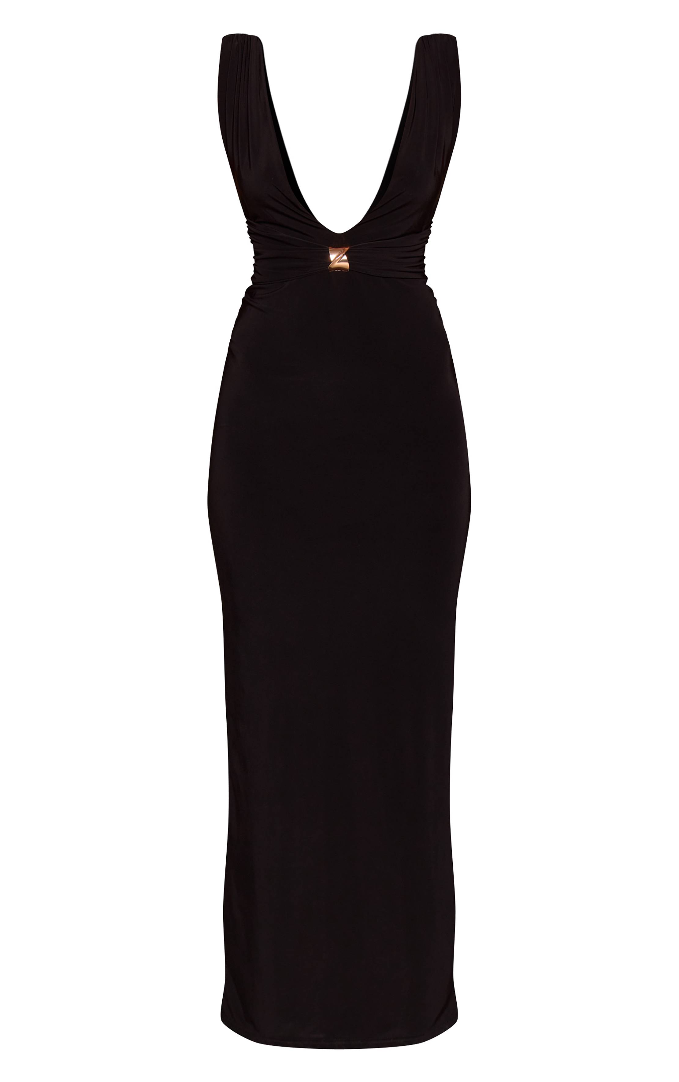 Noir Robe Maxi Drapée Dos Nu En Jersey Double Épaisseur