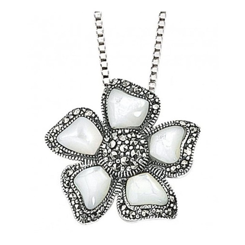 Collier fleur marcassite en argent 925
