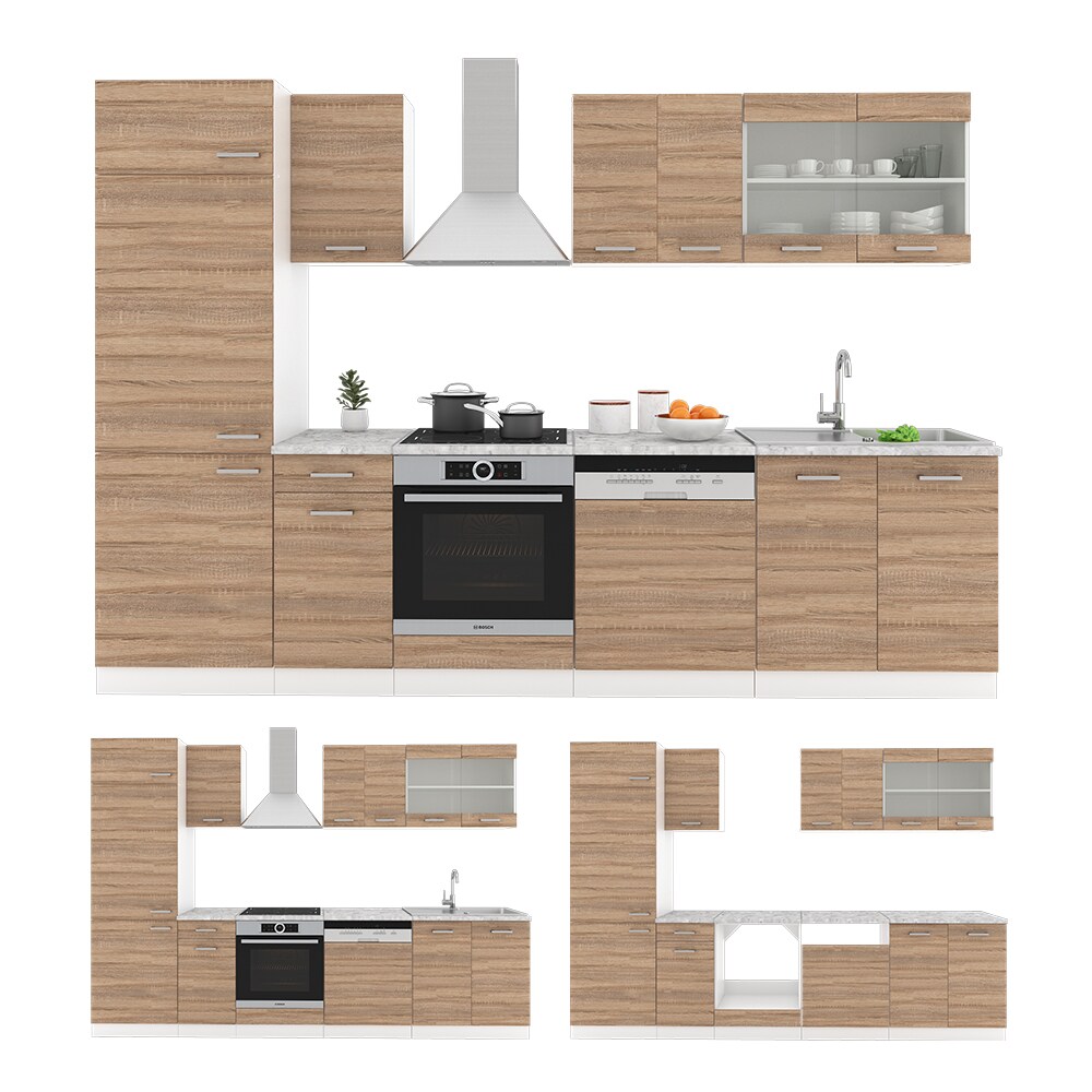 VICCO KÜCHE R-LINE 300 CM KÜCHENZEILE KÜCHENBLOCK EINBAUKÜCHE – SONOMA EICHE