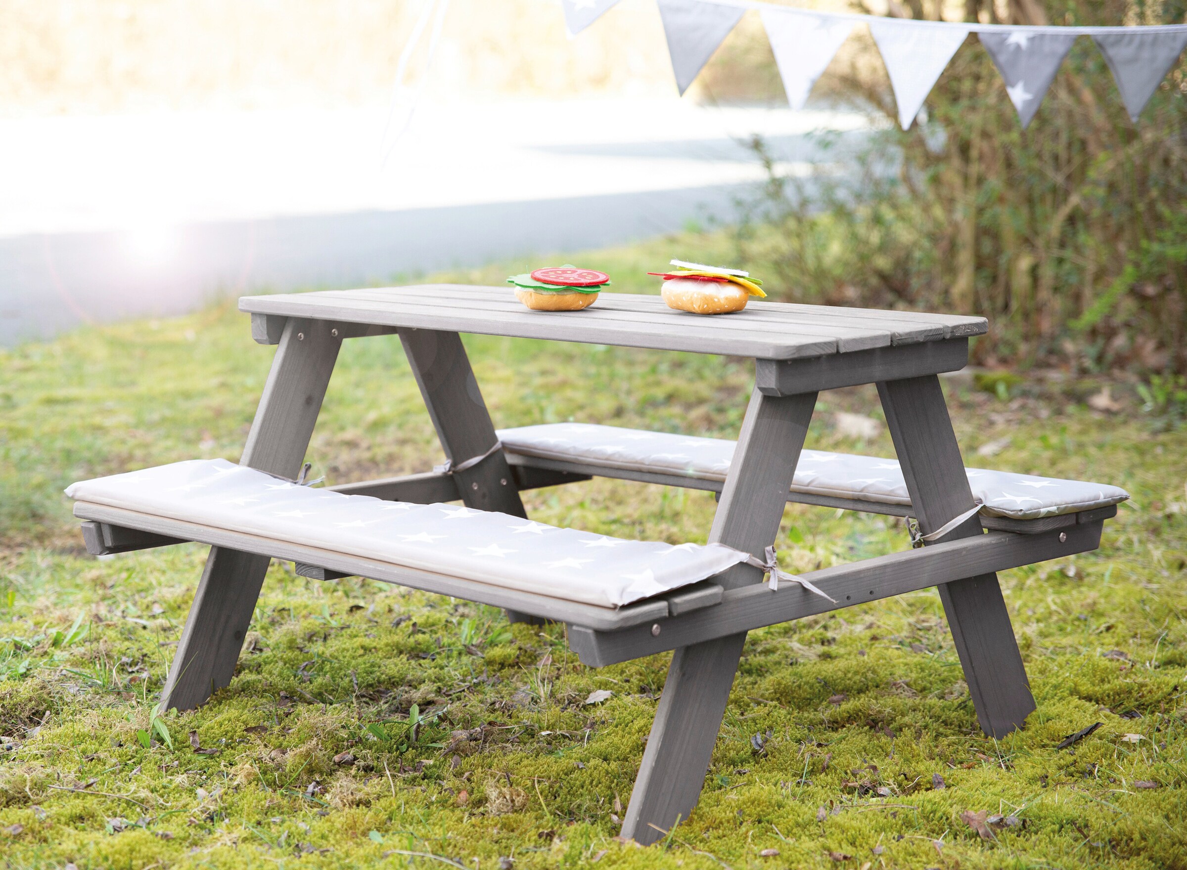 roba Kindersitzgarnitur Outdoor + in grau mit Bankkissen Little Stars