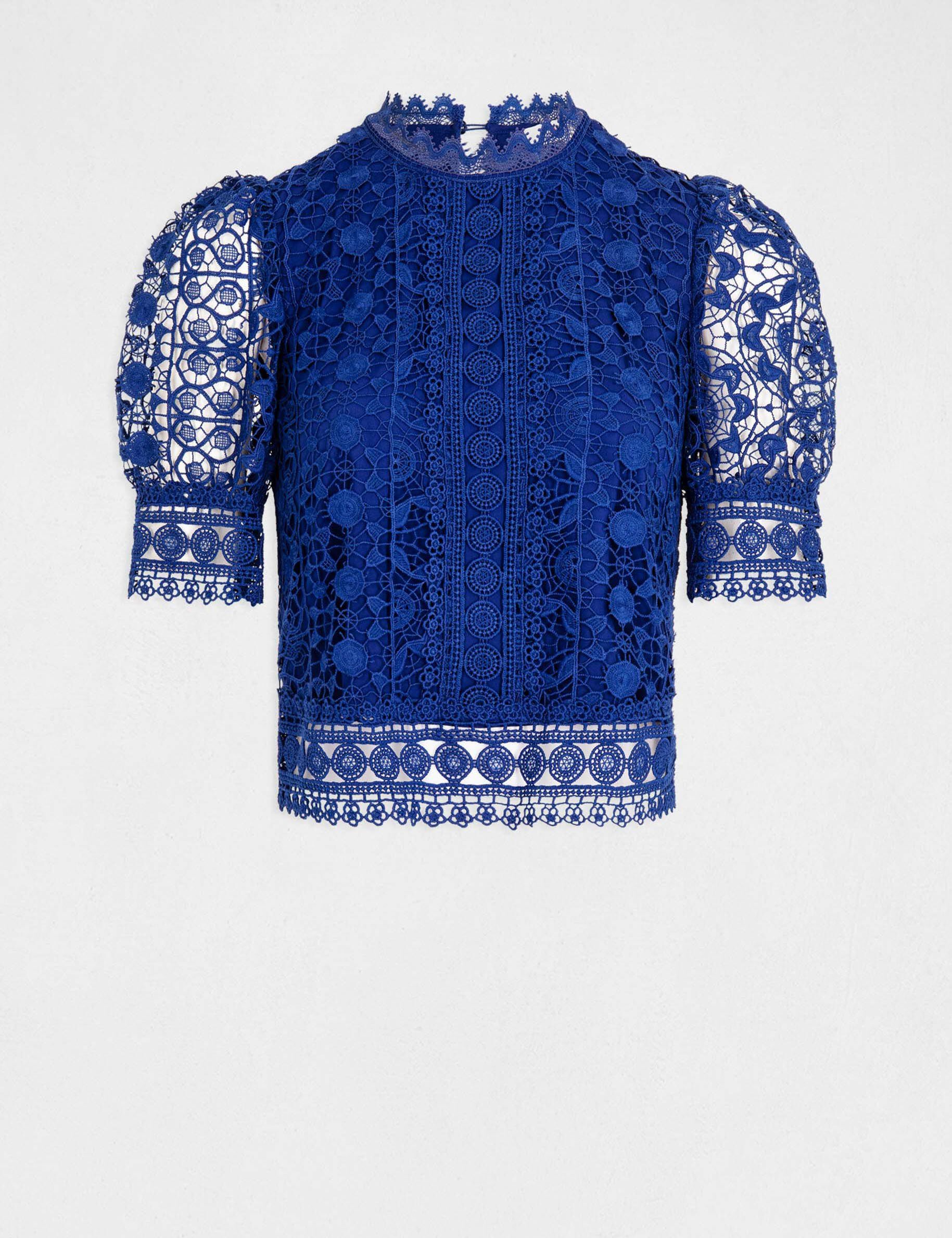Blouse manches courtes en dentelle bleu electrique femme - bleu_electrique