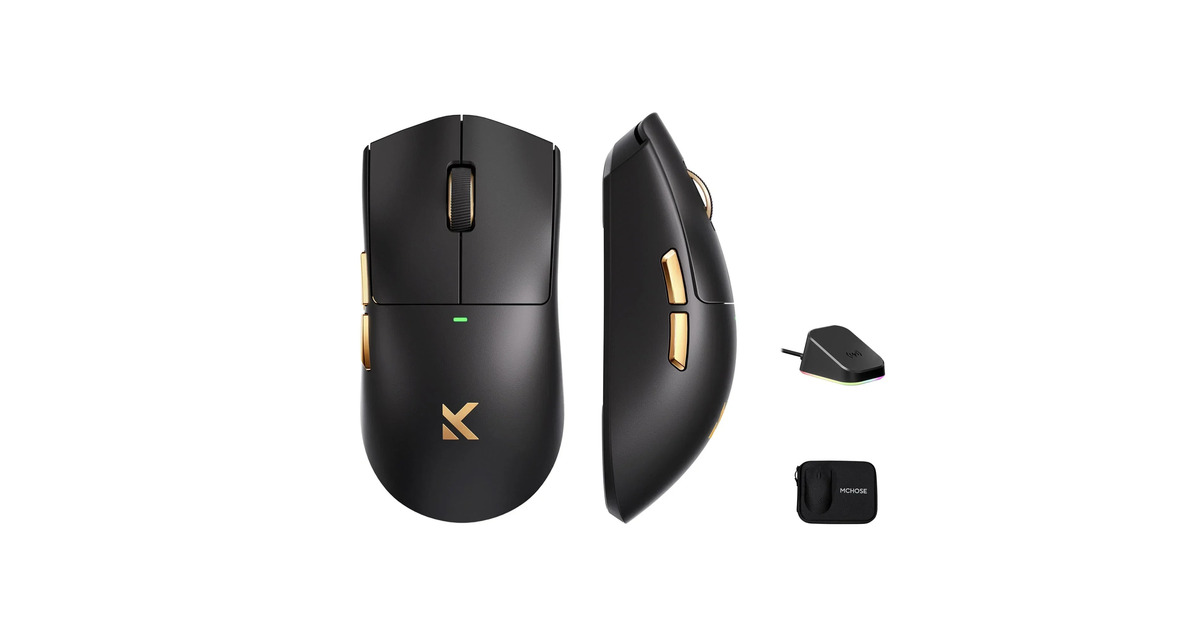 MCHOSEK7 Ultra Lightweight Wireless Gaming Mouse  (Zwart/goud, RGB, USB / 2.4 GHz, 42.000 DPI)